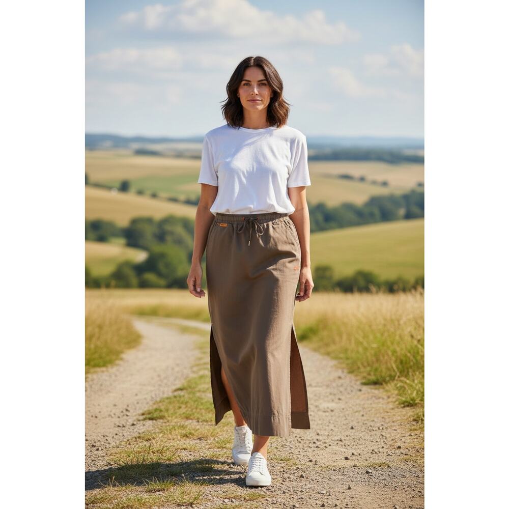 Mavi Maxi Skirt Womens Small Green Cotton Mandy Pocket Zip Drawstring Slits